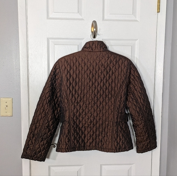 Gallery Chocolate Brown Quilted Full Zip Puffer Coat Size Petite Medium - Picture 3 of 8